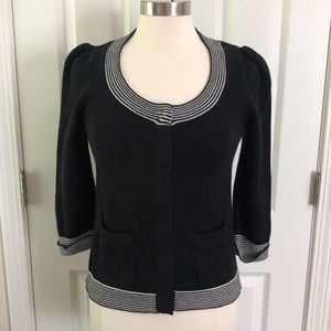 Banana Republic Factory Cotton Puffed Shoulder Cardigan Black and White Size M